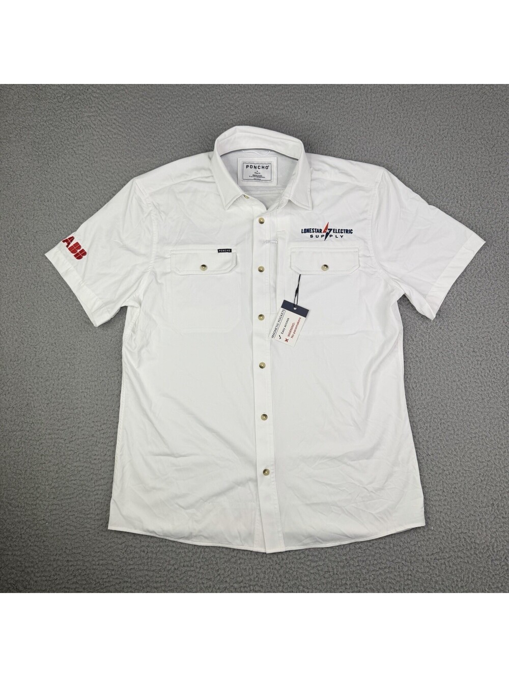 Poncho Men’s M Slim Fit White Short Sleeve Shirt Magnetic Pockets NWT